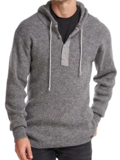 Stanfields Work Wear Stanfield's 1329 Heavy Weight Wool Henley With Hood | Grey | Sizes S - 2XL