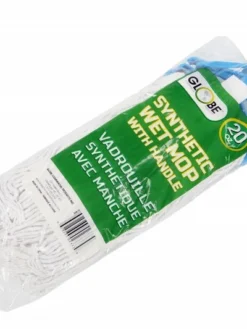 Globe Commercial Products Cleaning Tools Combo Mop Set - 20 Oz Synthetic Mop W/ 54" Metal Quick Release Handle