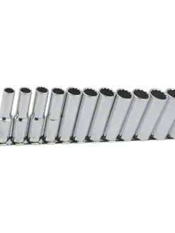 Jet 3/8" Drive Metric Chrome Socket Set - 12 Point - 12 Piece - DEEP Hand Tools