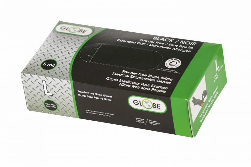 Globe Commercial Products Globe Black Powder-Free Textured Disposable Nitrile Gloves - 5 Mil - Box Of 100 4 Globe Commercial Products Globe Black Powder-Free Textured Disposable Nitrile Gloves - 5 Mil - Box Of 100
