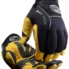 Caiman® 2956 Gold Grain Leather Padded Palm Knuckle Protection Touchscreen Mechanics Gloves