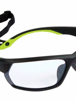 Dynamic Racer Soft Nose-Piece System Safety Glasses W/ Removable Retaining Strap | Green & Black Frame | Clear Lens