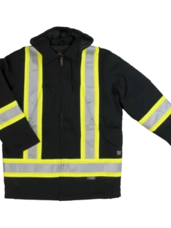 Hi-Vis Work Wear Tough Duck S157 Cotton Duck Winter Safety Parka | Black | Limited Size Selection