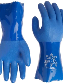 Showa Atlas 660 Super Flexible Triple-Dipped PVC Coated Chemical Resistant Safety Glove With Cotton Liner (Pack Of 12 Pairs)