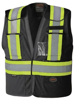 Pioneer Drop Shoulder Safety Tear-Away Vest - Poly Mesh | Black | Sizes Small - 5XL