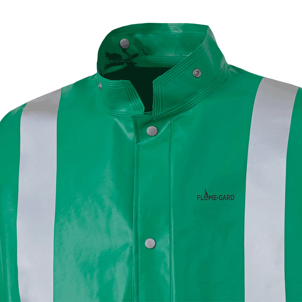 Flame Resistant Work Wear Ranpro CA-43® FR Chemical/Acid Resistant Long Safety Coat - PVC/Poly | Green | Sizes Small - 3XL 5 Flame Resistant Work Wear Ranpro CA-43® FR Chemical/Acid Resistant Long Safety Coat - PVC/Poly | Green | Sizes Small - 3XL