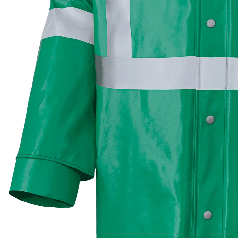 Flame Resistant Work Wear Ranpro CA-43® FR Chemical/Acid Resistant Long Safety Coat - PVC/Poly | Green | Sizes Small - 3XL 6 Flame Resistant Work Wear Ranpro CA-43® FR Chemical/Acid Resistant Long Safety Coat - PVC/Poly | Green | Sizes Small - 3XL