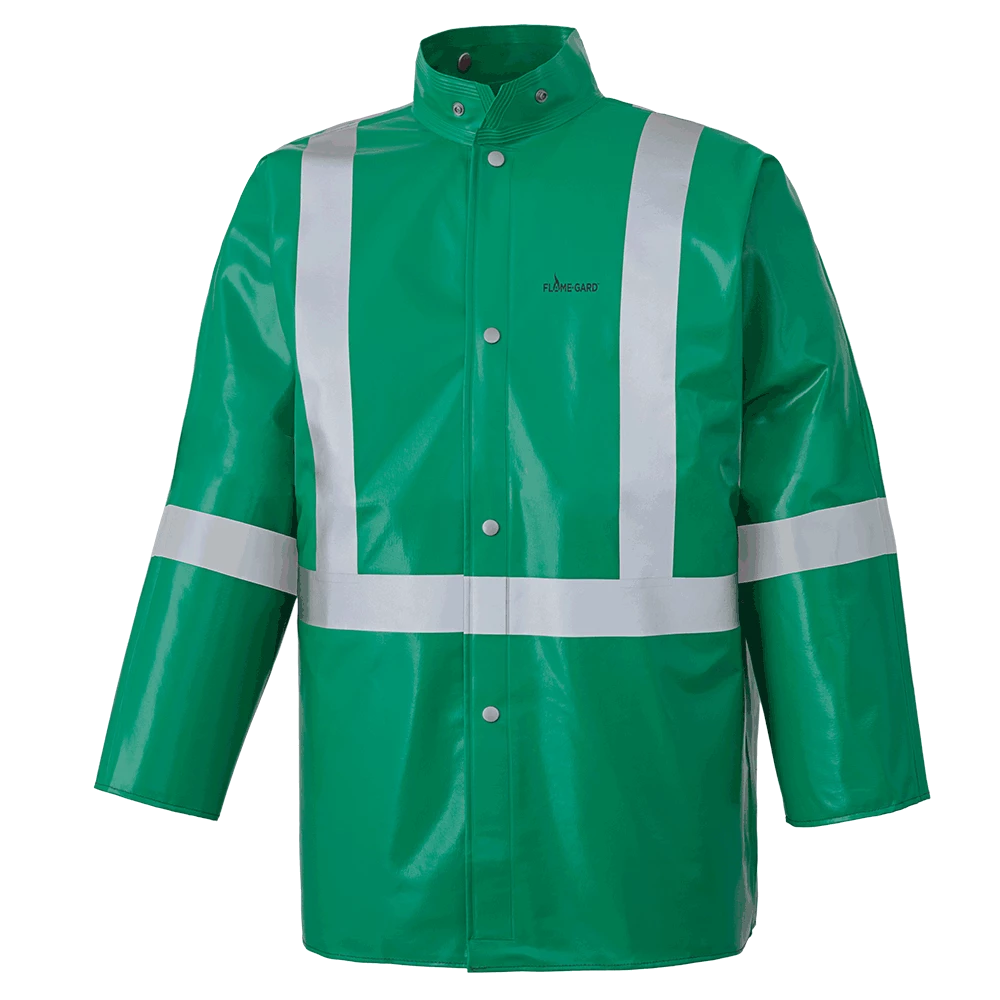 Flame Resistant Work Wear Ranpro CA-43® FR Chemical/Acid Resistant Safety Jacket - PVC/Poly | Green | Sizes Small - 4XL 3 Flame Resistant Work Wear Ranpro CA-43® FR Chemical/Acid Resistant Safety Jacket - PVC/Poly | Green | Sizes Small - 4XL