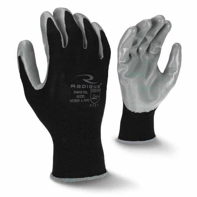 Work Gloves Radians Lightweight Polyester Glove With Smooth Nitrile Palm - Pack Of 12 Pairs 3 Work Gloves Radians Lightweight Polyester Glove With Smooth Nitrile Palm - Pack Of 12 Pairs