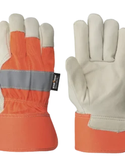 Pioneer 536 Hi Vis Fitter's Cowgrain Gloves (Inside Elastic) | Pack Of 12 Pairs